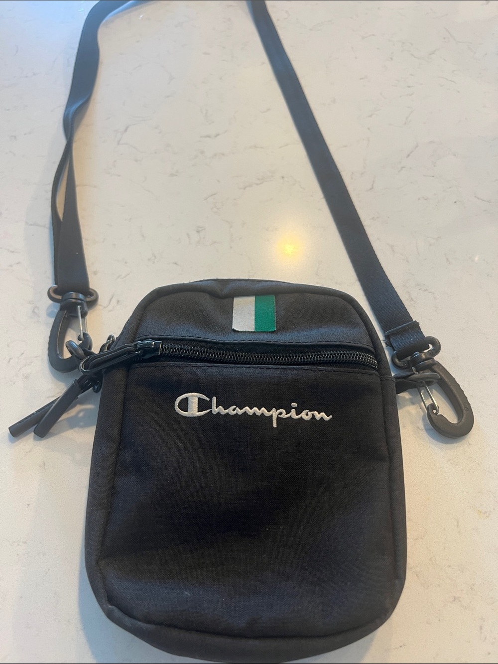 Men’s Champion Black Crossbody Phone Pouch with Green Accent